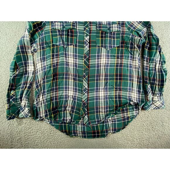 C Est 1946 Shirt Womens Large Green Plaid Button Up Long Sleeve Collar - Picture 4 of 9